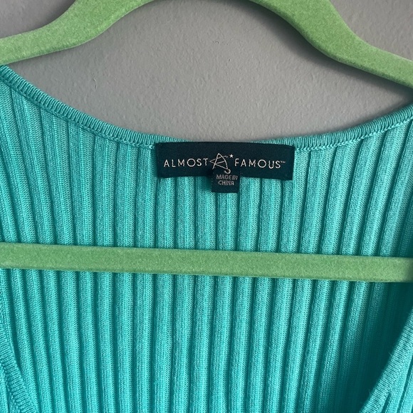 Almost Famous Turquoise Ribbed Knit Top - Picture 2 of 3